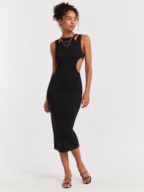Anthropologie T.La Layered Tank Black Midi Dress Cutout